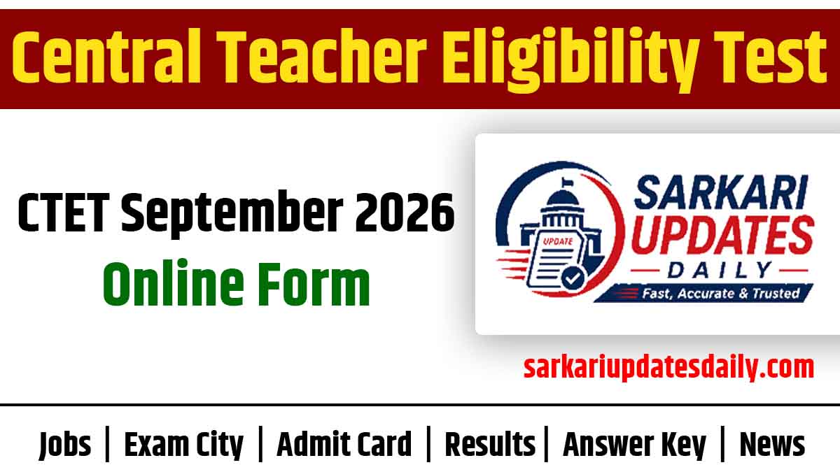 CTET September 2026 Online Form Apply Online